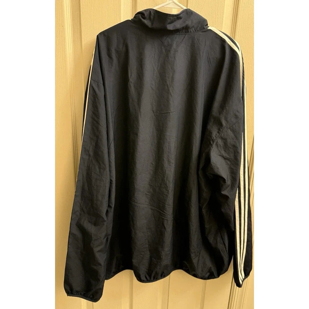 Adidas Navy Blue White Stripes 1/4 Zip‎ Pullover Windbreaker men's size 2XL EUC